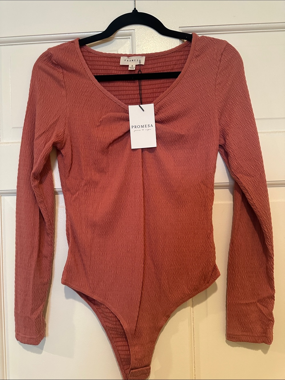 Promesa Women's Ribbed Long-Sleeve Bodysuit in Dusty Rust
